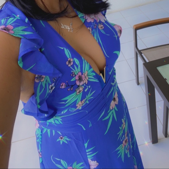 Blue ruffled floral dress/cover up - Picture 3 of 8